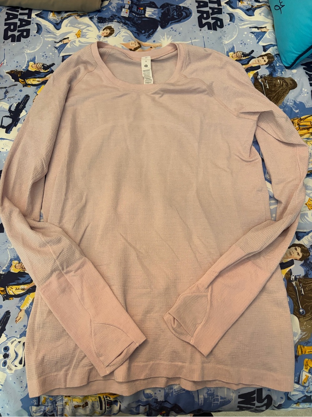 lululemon athletica Light Pink w silver metallic Long Sleeve Waffle Knit Top
